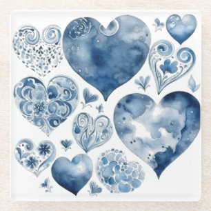 Posavasos De Vidrio Corazones en azul delft