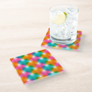 Posavasos De Vidrio Corazones geométricos en colores psicodélicos (1)