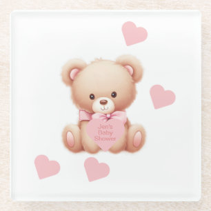 Posavasos De Vidrio Corazones rosadas de oseo de peluche