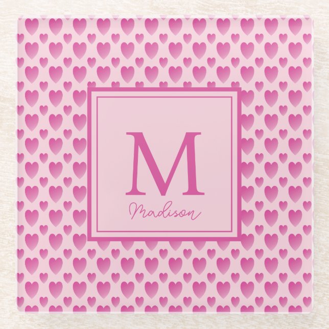 Posavasos De Vidrio Corazones rosados personalizados (Anverso)