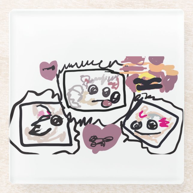 Posavasos De Vidrio Corazones Samoyedo (Anverso)