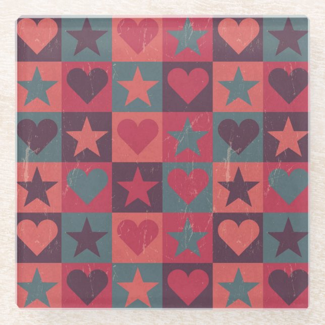 Posavasos De Vidrio Corazones y rosa del modelo de estrellas (Anverso)