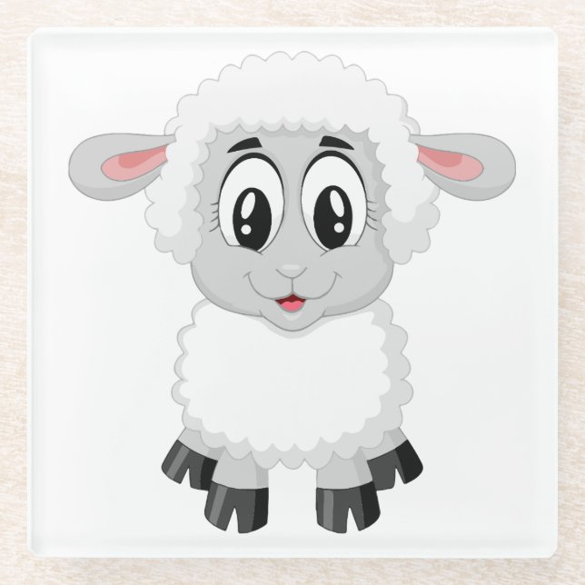 Posavasos De Vidrio Cordero de granja bebé lindo (Anverso)