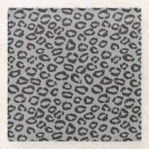 Posavasos De Vidrio Cordón neto negro con el modelo del leopardo en