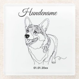 Posavasos De Vidrio Corgi Line Art personalized dog