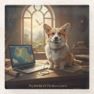 Posavasos De Vidrio Corgi y Ratón