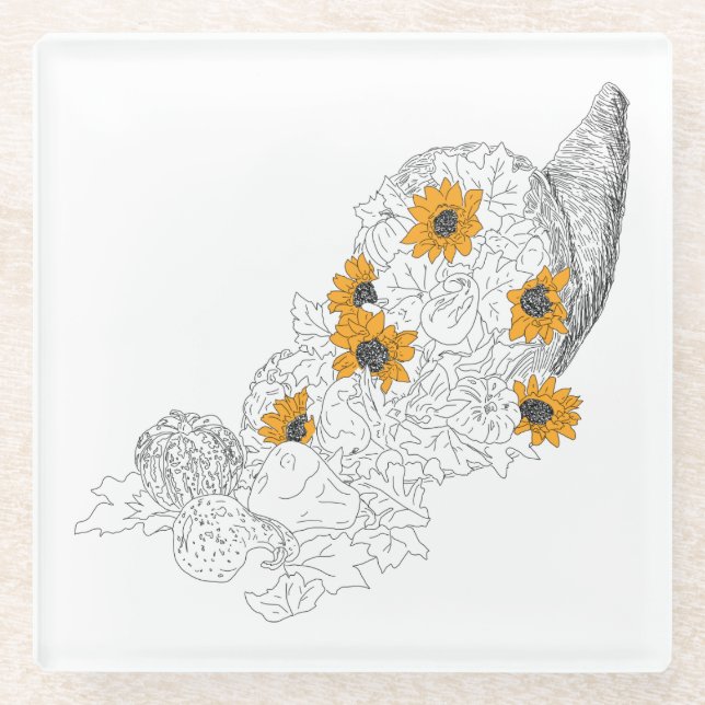 Posavasos De Vidrio Cornucopia Sunflowers Pumpkins (Anverso)