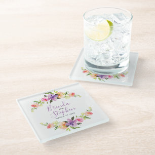 Posavasos De Vidrio Corona de boda de flores de acuarela pastel