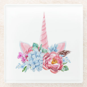 Posavasos De Vidrio Corona floral unicornio