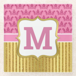Posavasos De Vidrio Coronas de Princesa Rosa Bonito y Rayas de Purpuri