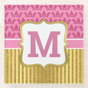 Posavasos De Vidrio Coronas de Princesa Rosa Bonito y Rayas de Purpuri