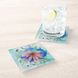 Posavasos De Vidrio correguela azul rosa, acuarela