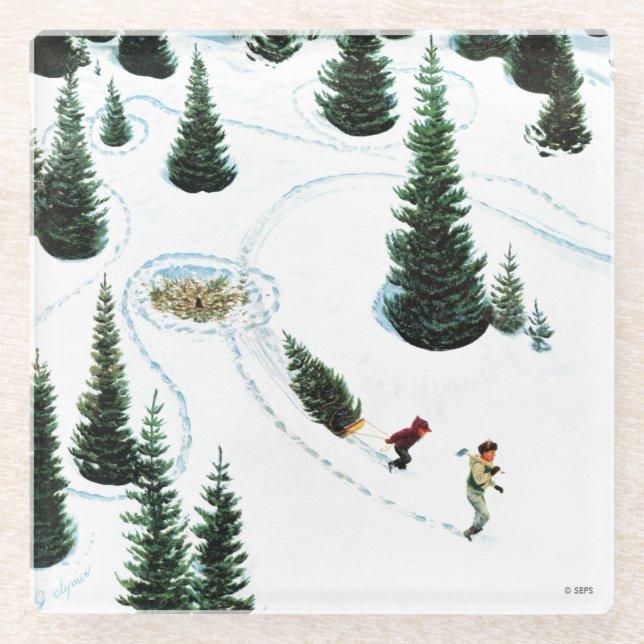 Posavasos De Vidrio Cortar el árbol (Anverso)