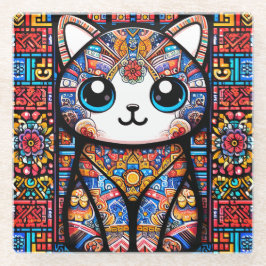 Posavasos De Vidrio Cortar gato con encanto de patrón tradicional