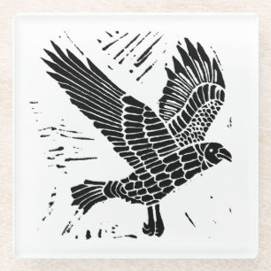 Posavasos De Vidrio Corte de Lino de Raven blanco y negro