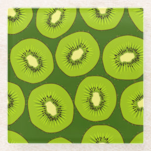 Posavasos De Vidrio Cortes de fruta de Kiwi: verde oscuro.