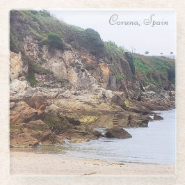 Posavasos De Vidrio Coruna, España | Playa Escenaria Con Acantilado Ro