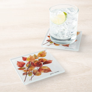 Posavasos De Vidrio Cosecha Dorada de Hojas: Otoño Acuarela, personali