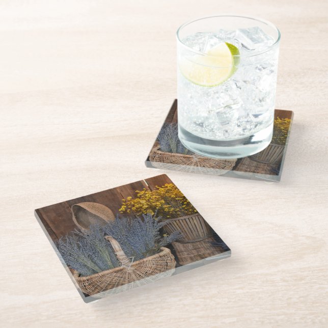 Posavasos De Vidrio Cosecha Rústica de Lavanda (Angular)
