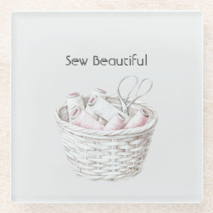 Posavasos De Vidrio Coser Hermosa Canasta de Hilo Rosa Blush Blanco