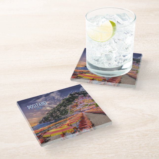 Posavasos De Vidrio Costa de Amalfi Positano Italia Viaje de la Viñeta (Angular)