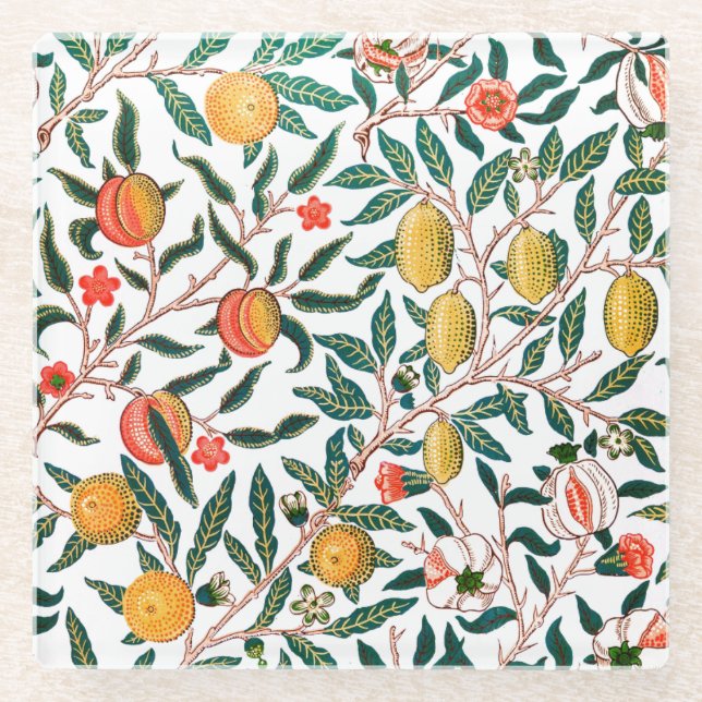 POSAVASOS DE VIDRIO COSTA DE VIDRIO : WILLIAM MORRIS : POMEGRANADOS (Anverso)