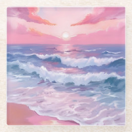 Posavasos De Vidrio Costa del Océano de Playa Rosa Pintada