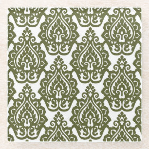 Posavasos De Vidrio Costes de damasco verde oliva
