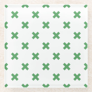Posavasos De Vidrio Costillas de cruz verde sobre blanco