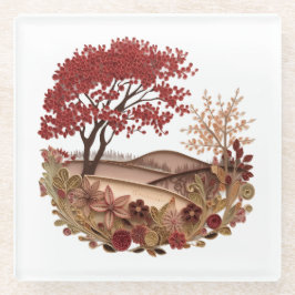 Posavasos De Vidrio Countryside in the Autumn Quilling effect design