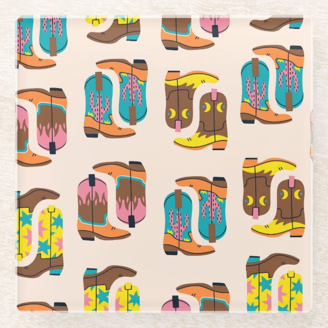 Posavasos De Vidrio Cowboy Boots salvajes de Occidente: Modelo de conc (Anverso)