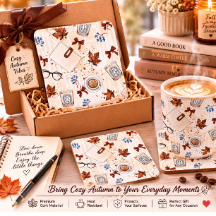 Posavasos De Vidrio Cozy Autumn Coffee & Books Corcho para taza Rúst