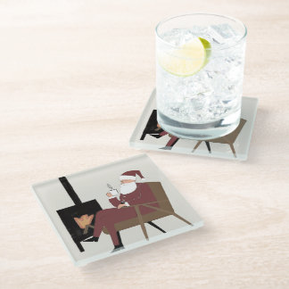 Posavasos De Vidrio Cozy Santa Fireplace Pattern Square Glass Coasters