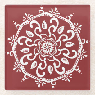 Posavasos De Vidrio Cranberry Mandala