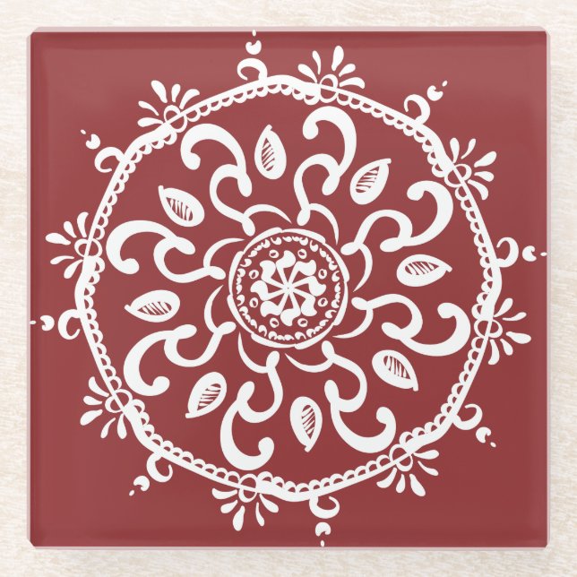 Posavasos De Vidrio Cranberry Mandala (Anverso)