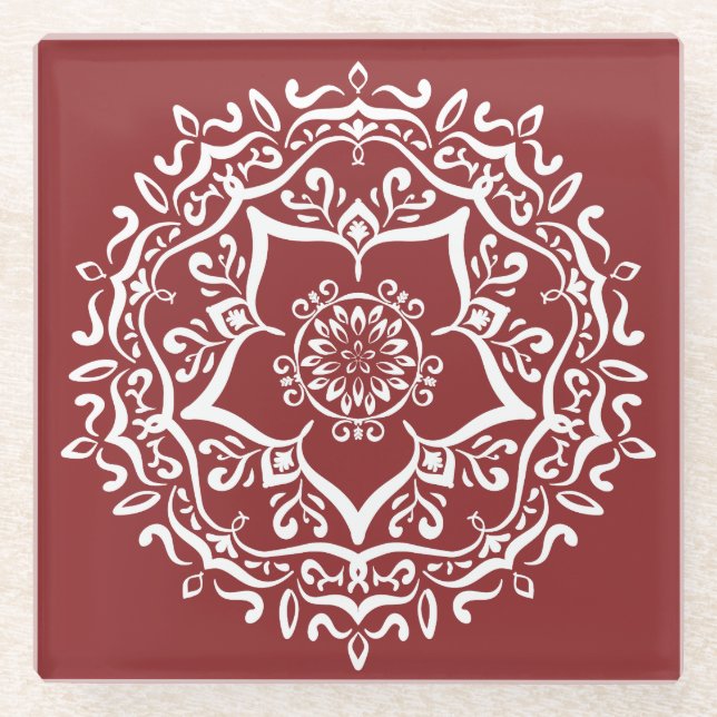 Posavasos De Vidrio Cranberry Mandala (Anverso)