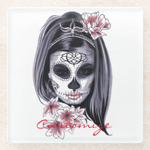 Posavasos De Vidrio Cráneo bonito Thunder_Cove de la mujer de la