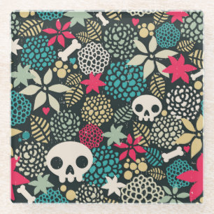 Posavasos De Vidrio Cráneo de flores