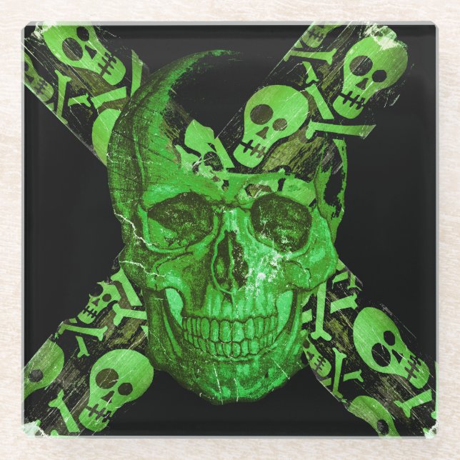 Posavasos De Vidrio Cráneo de Halloween #2 (Anverso)