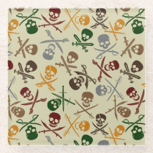 Posavasos De Vidrio Cráneos del pirata con las espadas cruzadas