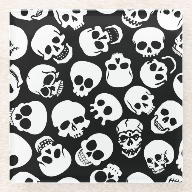 Posavasos De Vidrio Cráneos en modelo negro del fondo (Anverso)