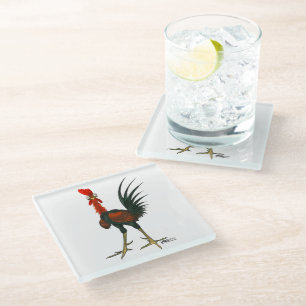 Posavasos De Vidrio Crazy Rooster