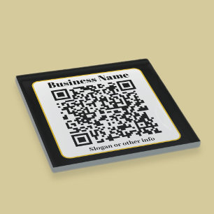 Posavasos De Vidrio Crea tu propio código QR Borde dorado blanco y n