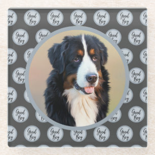 Posavasos De Vidrio Crea tu propio retrato Mascota foto gris moderno
