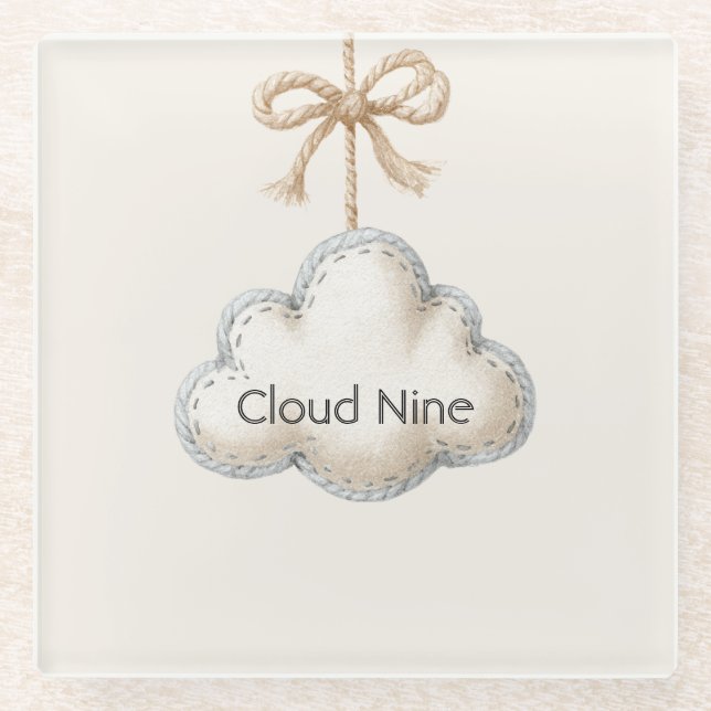 Posavasos De Vidrio Cream Blue Cloud Nine (Anverso)