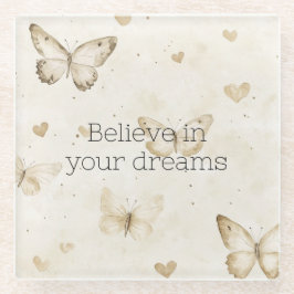 Posavasos De Vidrio Cream Hearts Butterflies 