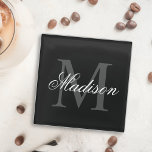 Posavasos De Vidrio Crear un nombre personalizado caligrafía monográfi<br><div class="desc">Crea tu propia montaña de vidrio personalizada con tu nombre y monograma personalizados. Para editar esta plantilla de diseño, simplemente edite los campos de texto como se muestra arriba. Puede agregar fácilmente más texto o imágenes, fuentes personalizares y colores. ¡Trátese o haga el regalo perfecto para su familia y amigos!...</div>