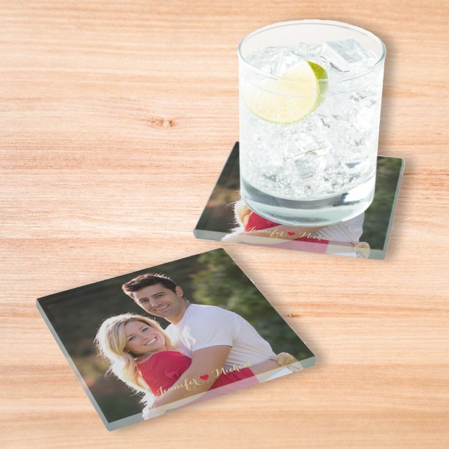 Posavasos De Vidrio Crear una pareja de Personalizados recién casada (Create Custom Couple Newlywed Photo Glass Coaster)