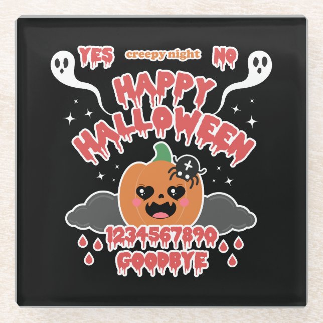 Posavasos De Vidrio Creepe Junta Fantasma De Kawaii Halloween (Anverso)