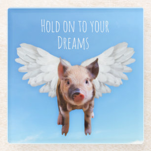Posavasos De Vidrio Creer en sueños divertidos cerdos podrían volar